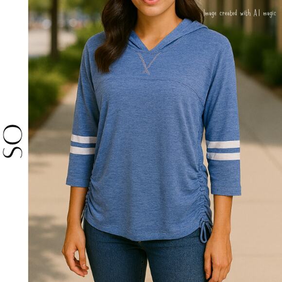 SO Perfectly Soft Blue Lace-Up Side Hoodie Tee, XS, NWT! - Picture 1 of 8